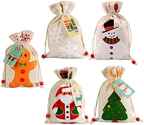5 יחידות חג המולד בד מעשי אחסון תיק מתנת פאוץ אפל אחסון תיק שרוך שקיות עבור חג המולד דקור