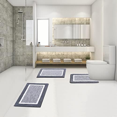 שטיחי אמבטיה של Zoesioer מגדירים 3 חלקים עם קווי מתאר בצורת U שטיחי מקלחת אמבטיה שטיחי מקלחת