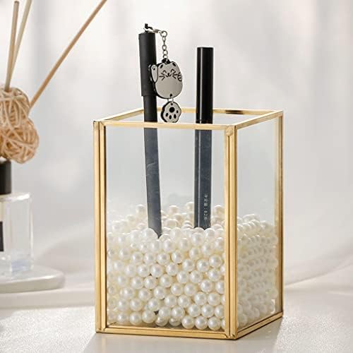 קופסת אחסון קוסמטית של Houkai תכשיטים מזכוכית מוזהבת מארגן מברשת איפור אחסון