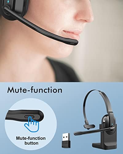 אוזניות Asiameng Bluetooth עם דונגל USB של מיקרופון, אוזניות אלחוטיות Trucker עם אילם מפתח טעינה עמד