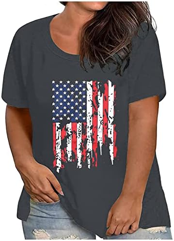 חולצות לנשים 4 ביולי פטריוטית חולצות שרוול קצר חולצות צוואר צוות דגל אמריקאי מודפס בסיסי חולצות חולצה
