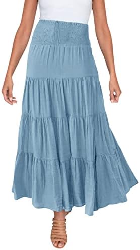 נשים של קיץ אלסטי חצאיות עבור בנות מקסי חצאית לנשים טרנדי בוהו מקסי חצאית מזדמן שרוך קו ארוך חצאית