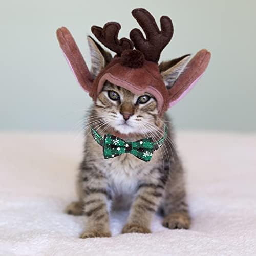 חג המולד הבדלני משובץ חתול צווארון עם חמוד עניבת פרפר ופעמון, 2 חבילה חג המולד להסרה מתכוונן בטיחות קולרים עם