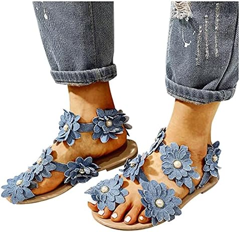 פלטפורמת סנדלי נשים נשים קיץ פרחי הדפסת להחליק על נעליים שטוח חוף בוהן פתוח לנשימה סנדלי