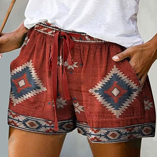 מכנסיים קצרים לנשים סווטריניטים אתניים מערבי אצטק מכנסי חוף מכנסיים אלסטי המותניים שרוך מכנסיים
