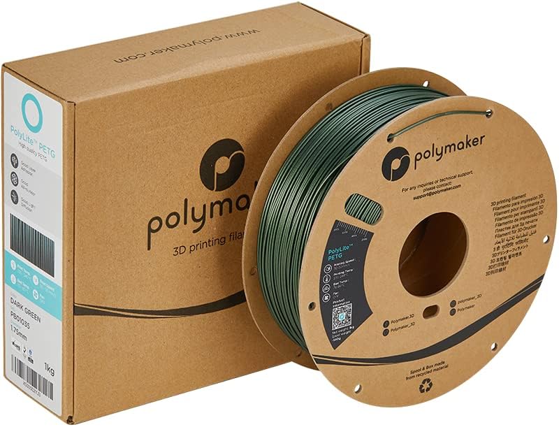 POLYMAKER PETG נימה 1.75 ממ, 1 קג חזק PETG 3D מדפסת נימה ירוקה כהה - פוליליט PETG ירוק תלת מימד
