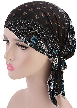 נשים לפרוע טורבן כובע אופנה פרחוני הדפסת מוסלמי אתני לעטוף טורבן כובע רך קומפי קפלים שיער מכסה ראש