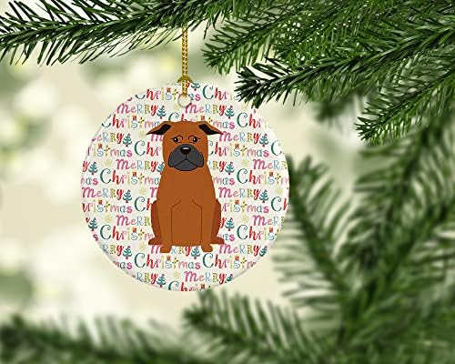 אוצרות קרוליין WDK1654CO1 חג מולד שמח צ'ונגקינג סיני כלב קישוט קרמיקה, רב -צבעוני, קישוטים לעץ חג המולד, קישוט