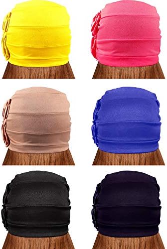 6 חתיכות נשים טורבן פרח כובעי בציר כפת מטפחת אלסטי כיסוי ראש כובע
