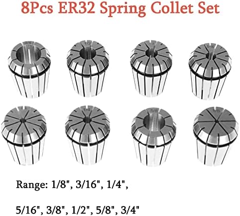 Kimllier 8 יחידות פלדת פחמן ER32 סט קולט אביב 1/8 - 3/4 אינץ