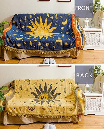 מיינסט שמש וירח כוכבי היפי לזרוק שמיכה שטיח שמימי כפול-דו צדדי כותנה ארוגה כותנה ביתית עיצוב בית כיסא