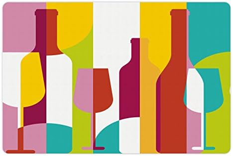 אמבסון יין לחיות מחמד מחצלת עבור מזון ומים, צבעוני מופשט יין בקבוק זכוכית צלליות מודרני מסיבת משקאות
