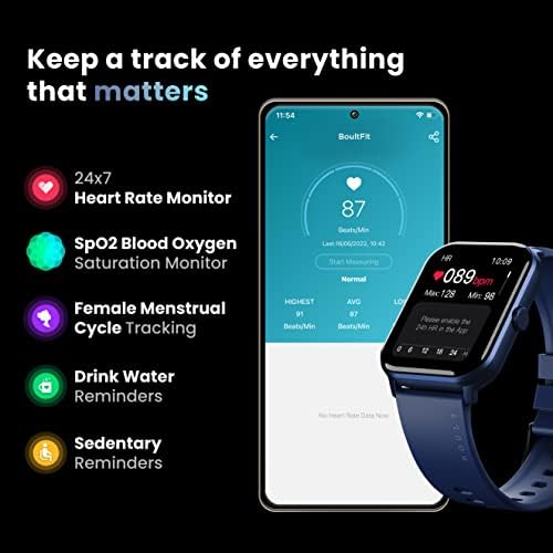 Boult Drift Health & Fitness Bluetooth Calling Smartwatch עם תצוגה של 1.69HD, 10 ימים חיי סוללה,