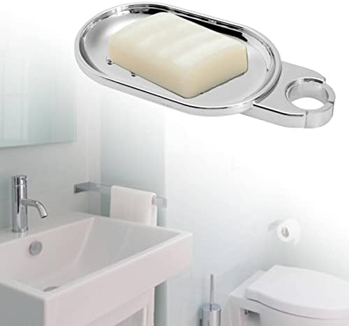Vexneoerz עמיד קליפ על מגש סבון סבון סבון מתכוונן צלחות סבון שקופיות 12.5 * 8 סמ מחזיק אמבטיה צבע כסף חלק