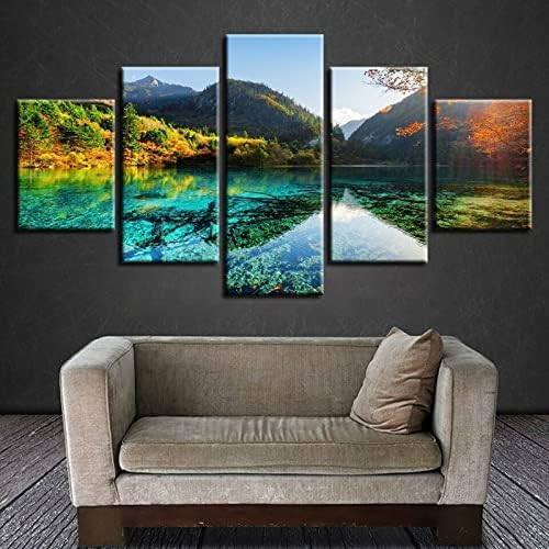 הדפסים על בד 5 חלקים אמנות קיר השתקפות אגם טבע נוף קנבס מודרני 5 יצירות ציור קנבס 5 פאנל תמונות קנבס