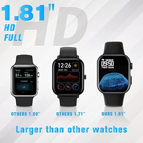 שעונים חכמים, 1.81 אינץ 'מסך מגע Bluetooth Smartwatch עבור טלפונים של אנדרואיד iOS, גשש כושר, שעון