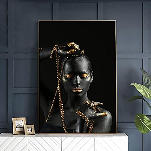 מודרני אמנות זהב איפור שחור אישה בד ציור קיר תפאורה והדפסי סקנדינבי סקסי דגם קיר אמנות תמונה ציורי שמן ציור