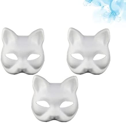 מסיכת ליל כל הקדושים של Stobok מסכות נייר פנים לבנות מסכות נייר: 3 יחידות חצי מסכות חצי מסכות פנים, חתול ריק