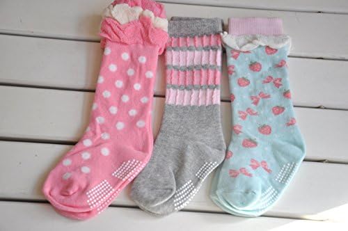 Qandsweet 6 זוגות תינוקות בברך גרביים פעוטות נסיכה גרביים חמודות ללא החלקה 8-36M