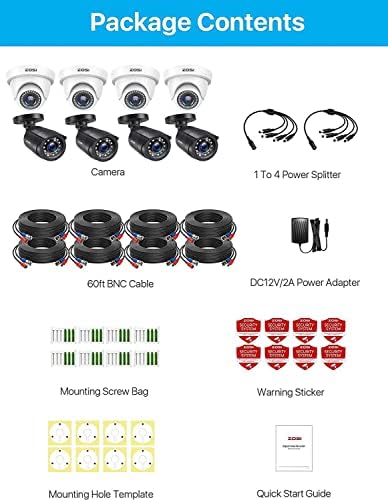 מצלמות אבטחה של Zosi 8 Pack 1080p מצלמות אבטחה 2MP עמיד למים חיצוני מקורה 80ft יום לילה CCTV מצלמות