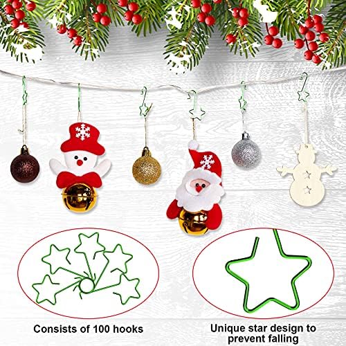 Hotop 100 חתיכות קישוטים לחג המולד ווים פלדה אל חלד קולבים בצורת כוכב ווים עץ חג המולד ווים למסיבת