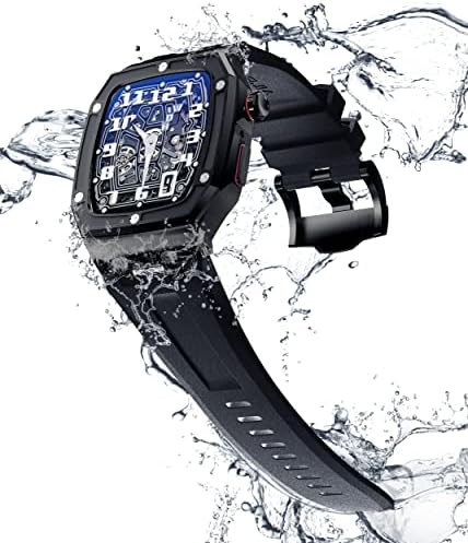 מארז מתכת אטום למים עם פס יוקרה תואם ל- Apple Watch Series8 7 45 ממ, פגוש מחוספס מגן נירוסטה צבאית