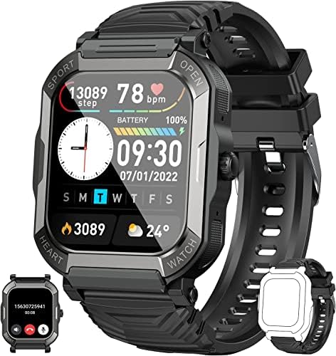 שעון חכם של Kayndo לגברים גשש כושר Bluetooth Smartwatch Smartwatch, עמיד למים חיצוני טקטי ספורט דיגיטלי ריצה