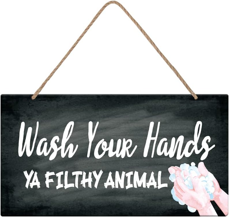 שוטפים את השלט בידיים - שטפו את הידיים שלך שלט חיה מטונף - שלטי אמבטיה תפאורה מצחיקה - שלטי עיצוב