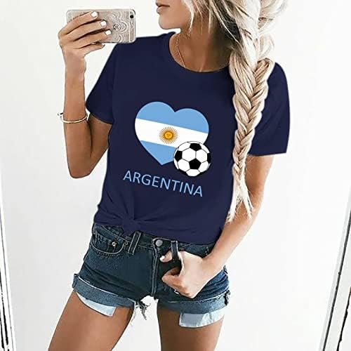 אהבת ארגנטינה כדורגל נשים צווארון עגול חולצה קצר שרוול טי גרפי מזדמן קיץ חולצות
