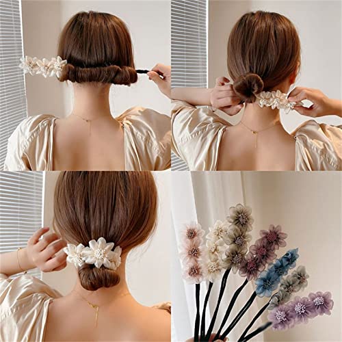 3 חתיכות קסם שיער לחמניית יצרנית פרח קשת פרל סופגנייה לחמניית יצרנית עבור נשים עשה זאת בעצמך שיער