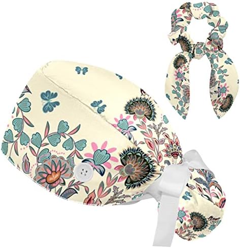 פרחי רטרו מתכווננים ופרפרים כובע בופנט עם כפתורים לשפשף