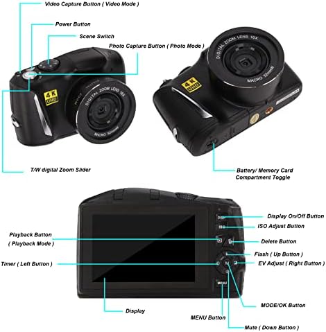 מצלמה דיגיטלית 4K Ultra HD 48 מגה -פיקסל מצלמה עם זום דיגיטלי בגודל 16x מצלמות מסך 3.2 אינץ 'מצלמות מתחת