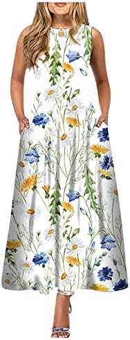 שמלות iaqnaocc לנשים 2023, אופנה מזדמנת שמלת מקסי ללא שרוולים עם כיס עם כיס עם כיס