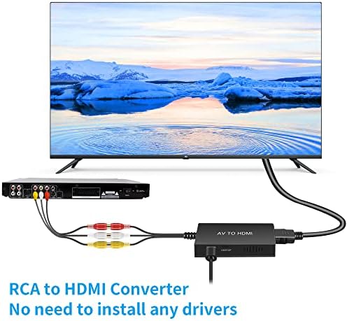ממיר Tengchi RCA לממיר HDMI, מורכב למתאם HDMI תומך 1080p תואם ל- PS ONE, PS2, PS3, STB, Xbox, VHS, VCR,