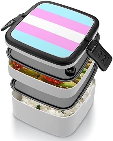 דגל Pastel Pride - קופסת אוכל טרנסג'נדר להטבי קופסת בנטו שכבה כפולה ניידת מיכל אוכל אוכל גדול מיכל אוכל עם