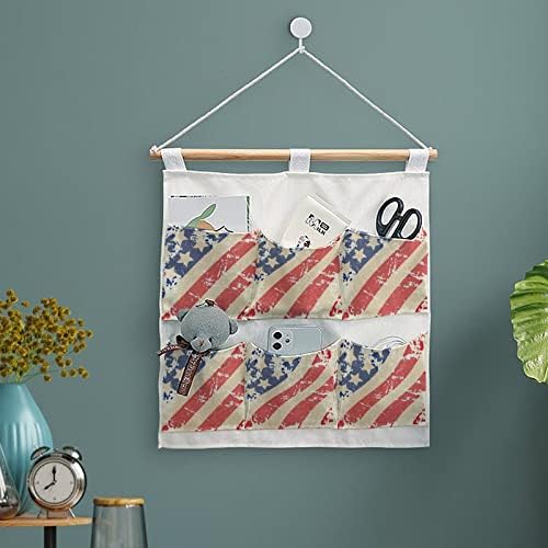 רטרו אמריקאי דגל קיר ארון תליית אחסון תיק 6 כיסים פשתן כותנה מעל את דלת ארגונית שקיות לחדר שינה אמבטיה