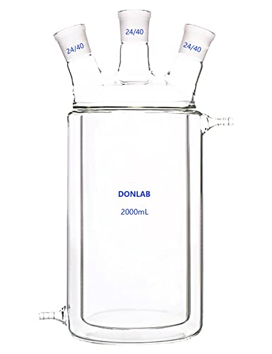 DONLAB CFL-0500 זכוכית 500 מל 3-צווארון שכבה כפולה שכבה תחתונה שטוחה בתחתית בתחתית כור מעיל, עם שלושה