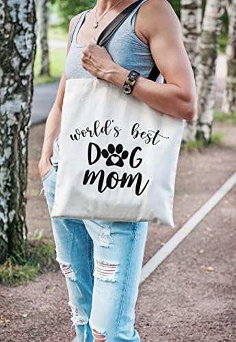 הטוב ביותר בעולם כלב אמא כותנה בד תיק עם פנים כיס, נסיעות קניות כתף תיק אמא של יום הולדת חג המולד מתנות
