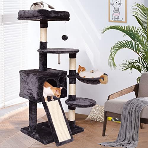 חתול עץ חתול מגדל עבור מקורה חתולים 47.3 ב רב רמת חתול גרוד עם ערסל קטיפה מוטות וסריטות לוח עבור גורים, חתולים