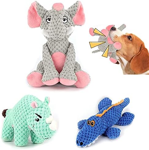 3 מארז צעצועי כלבים חורקים, צעצועי לעיסת בעלי חיים ממולאים עם חורקים וקמטוטים, צעצועי כלב קטיפה עמידים לניקוי