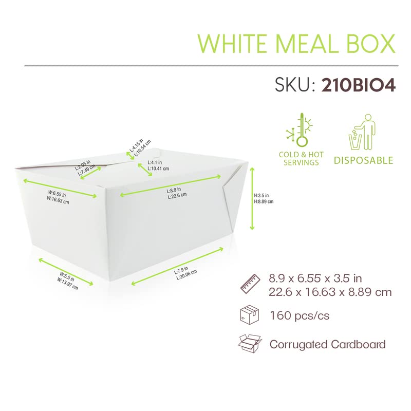 Packnwood 210bio4- קופסת ארוחות לבנה - מיכלי הכנה של ארוחות נייר מתכלות, קופסאות מזון, מכולות מזון קרטון, קופסאות