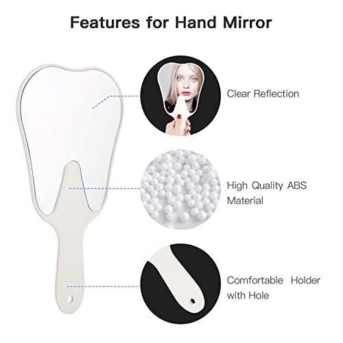 2 חתיכות שן בצורת כף יד מראה חמוד איפור מראה כף יד פלסטיק שיניים מראות עם ידית קוסמטי יד מראה לנשים גברים בנות