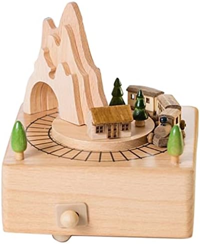 קופסת מוזיקלית מעץ סיסד הכוללת מנהרת הרים עם רכבת נטו קטנה ומרגשת