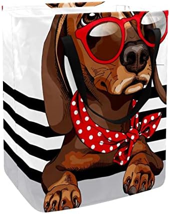 משקפי שמש אדומים עם נקודות פולקה הדפסת כלב סל כביסה מתקפל, סלי כביסה עמידים למים 60 ליטר אחסון צעצועי