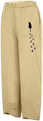 מכנסי כותנה של מיאשוי לנשים מזדמנים נשים קטנות מכנסיים מזדמנים מכנסיים מודפסים מכנסיים מותניים אלסטיים