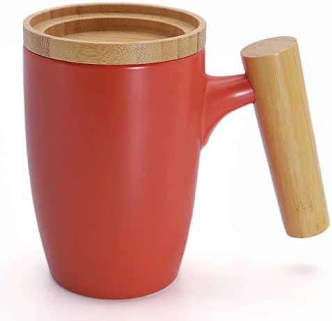 DHPO סדרת Artisan ספלי קפה 16oz כוס תה קרמיקה מט כוס תה עם ידית ומכסה מעץ, שדרג כלי שתייה גדולים