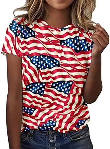 4 ביולי חולצות לנשים קיץ שרוול קצר חולצת טריקו דגל אמריקאי פסים כוכבים עניבה צבע חולצות טי