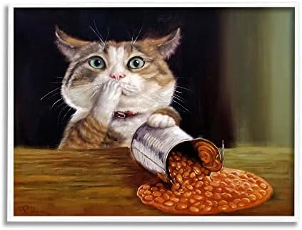 תעשיות סטופל נשפכו את השעועית החתול ההומוריסטית ציור בעלי חיים ממוסגרת אמנות קיר, עיצוב מאת לוסיה