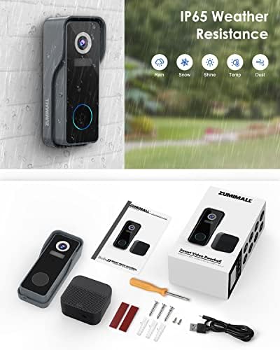 מצלמת פעמון הדלת של זומימאל אלחוטית 2K FHD, פעמון דלת וידאו עם פעמון, אודיו דו כיווני, מחליף קול, הודעה