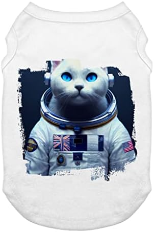 טנק כלב אסטרונאוט חתול - חולצת טריקו של כלבים מגניבים - בגדי כלבים גרפיים - לבן, מ